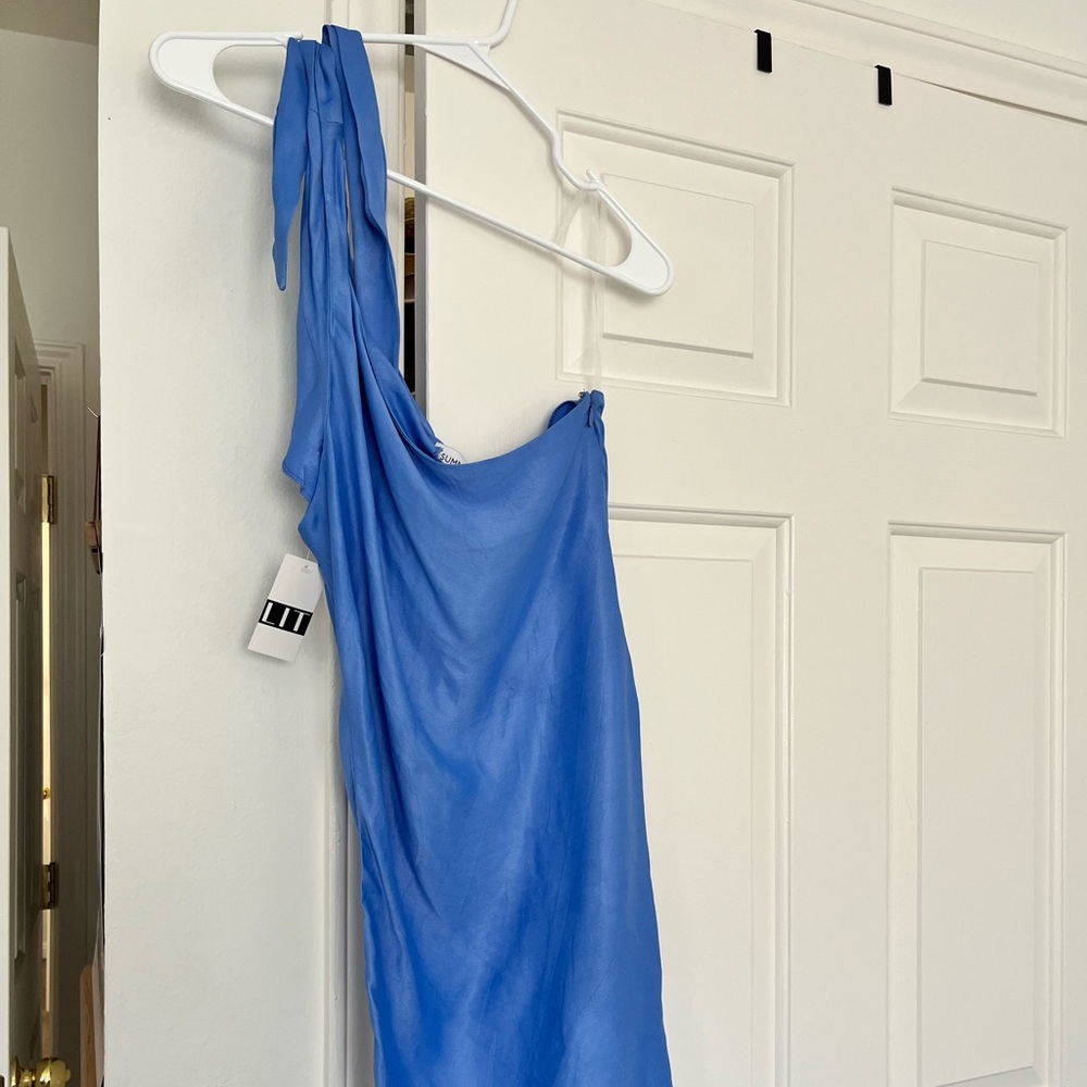Blue one shoulder dress